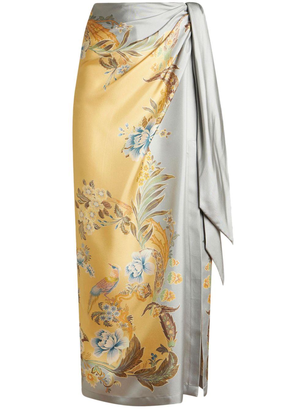floral-print silk midi skirt Product Image