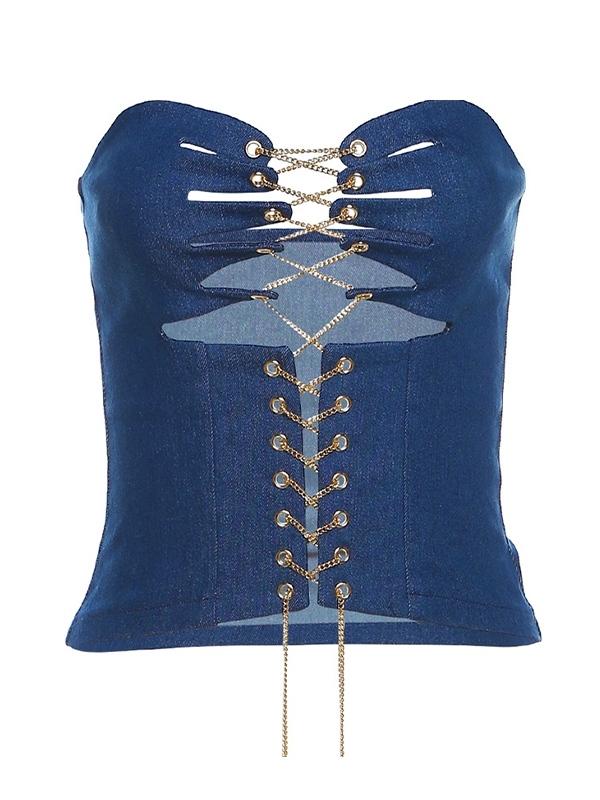 Cutout Crossover Chain Tie Up Bandeau Top Product Image