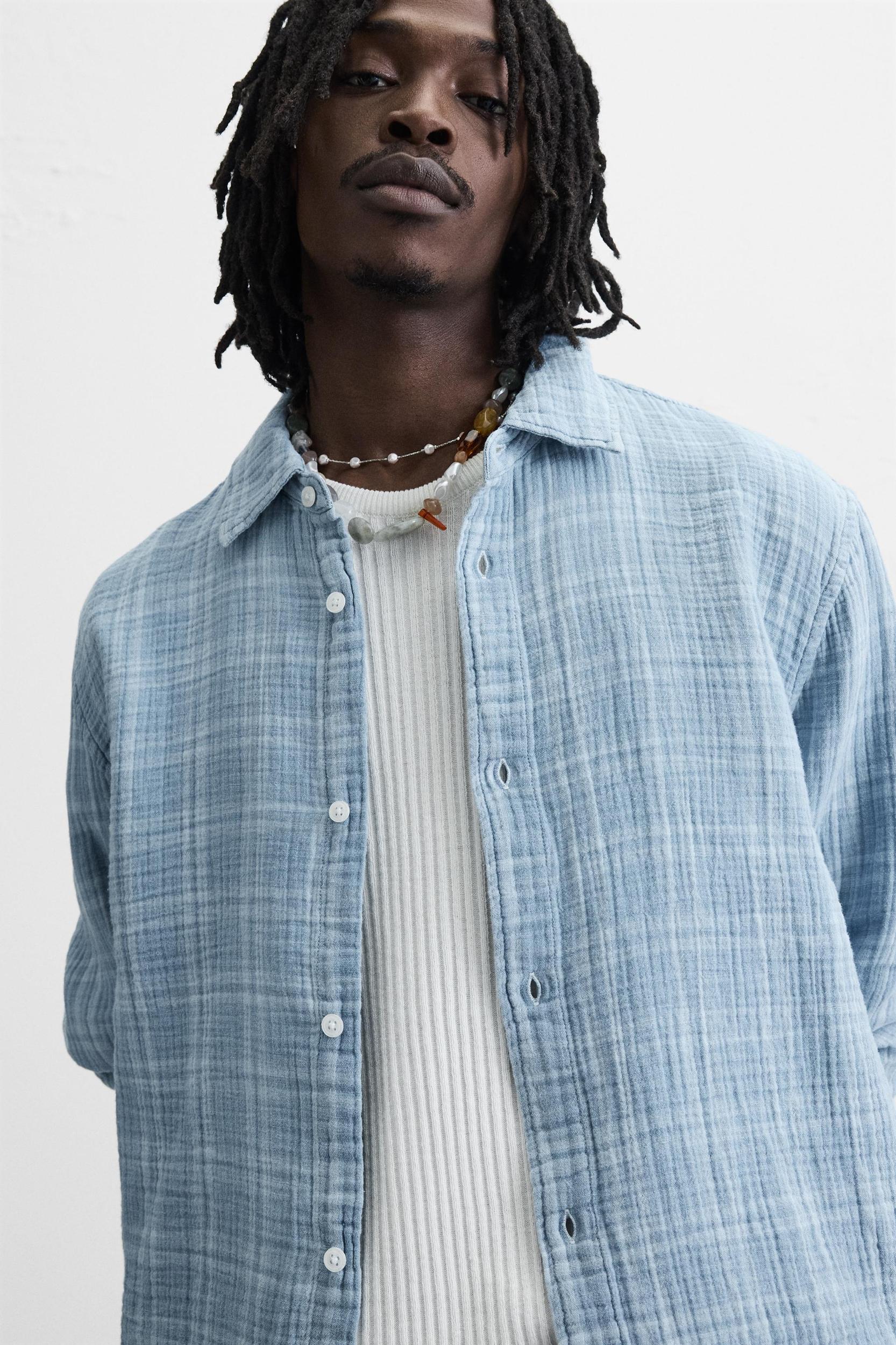 WRINKLED EFFECT PLAID SHIRT Product Image