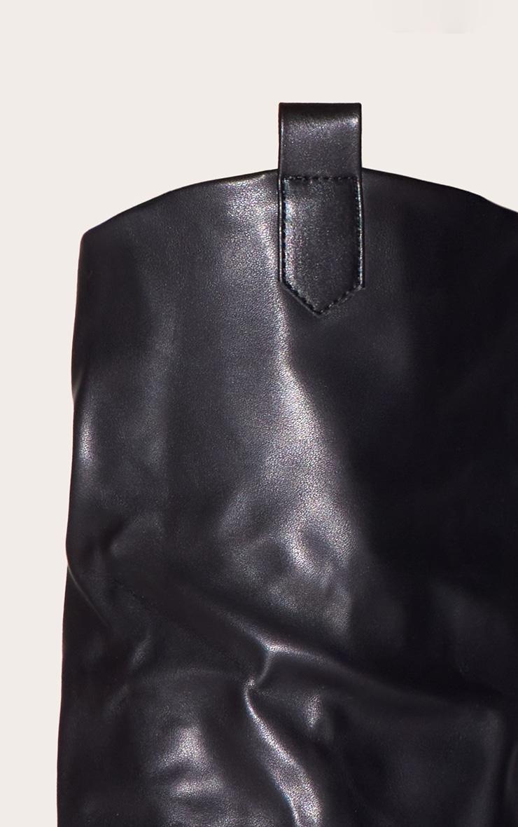 Black Wide Fit Pu Point Toe Fold Over High Heeled Calf High Boots Product Image