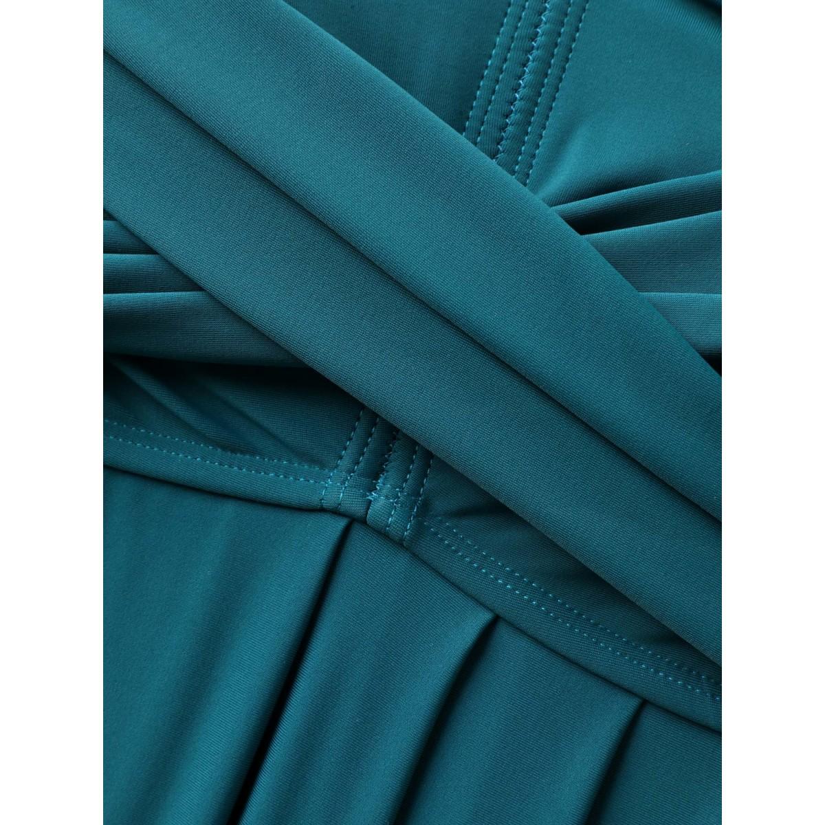 Plus Size Twist Front Arc Hem Adjustable Swim Top Women's Swimwear Teal Resort Twist High stretch Bodycon V-neck Curve Swim Tops BloomChic 30/6X Product Image