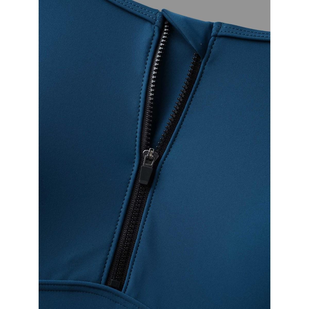 Plus Size Half Zipper Pleated Swim Top Women's Swimwear Aegean Beach Gathered High stretch Skinny U-neck Curve Swim Tops BloomChic 10/M Product Image