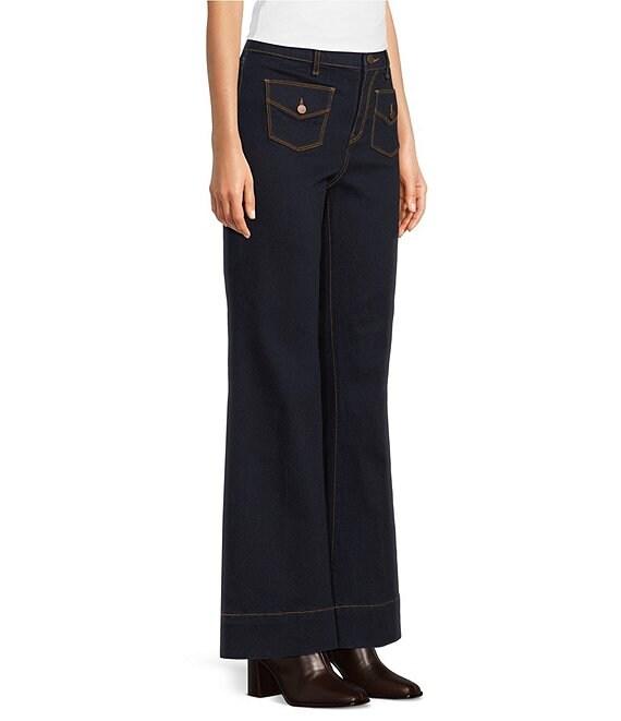 Code Bleu Petite Size High Rise Wide Leg Patch Pocket Jeans Product Image