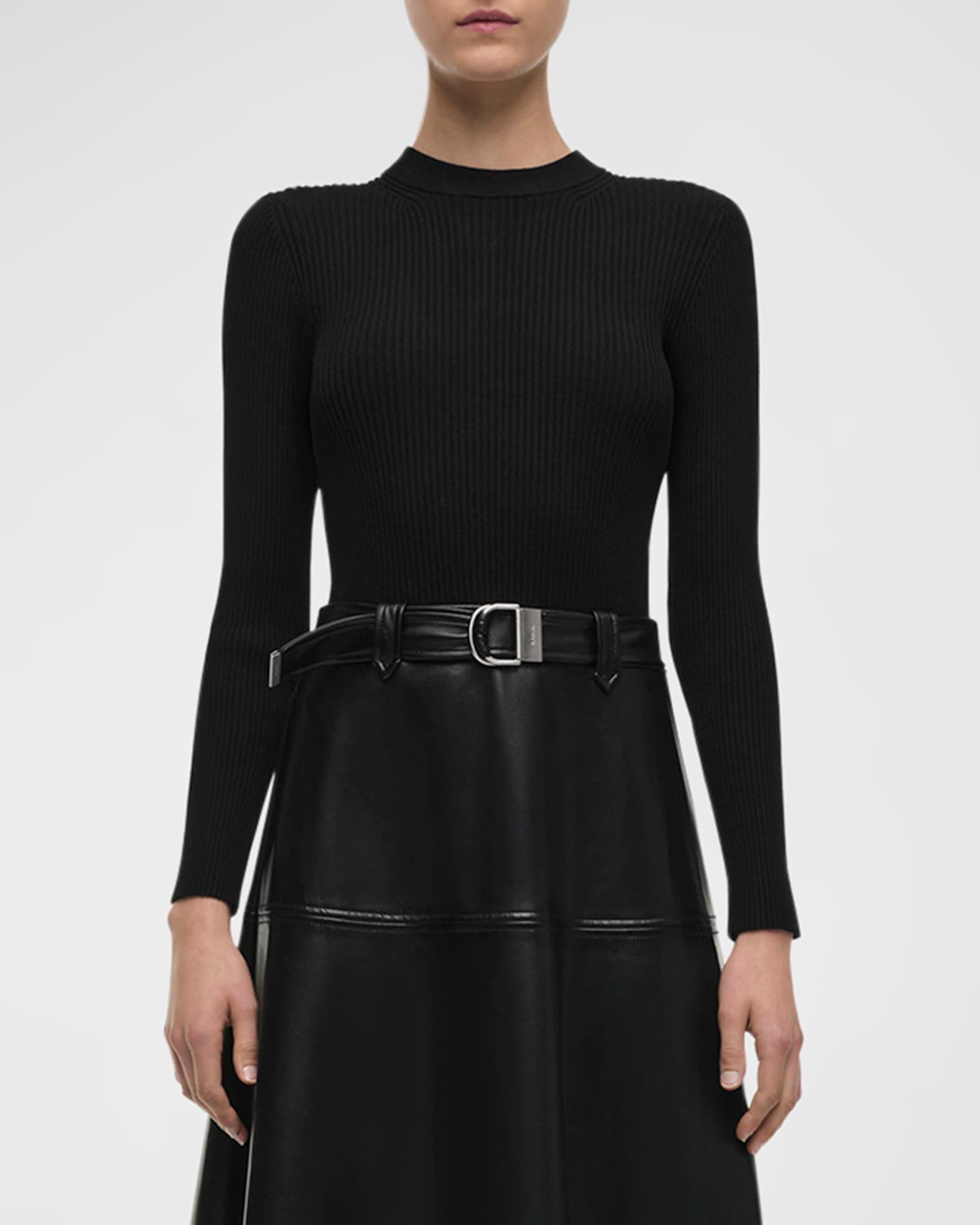 Ulyssia Belted Knit and Faux-Leather Combo Midi Dress Product Image