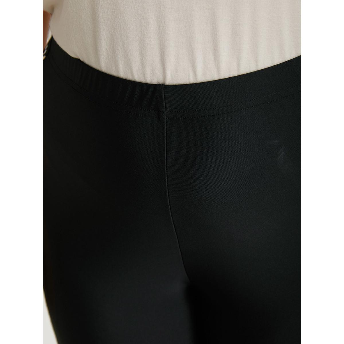 Plus Size Floral Print Elastic Waist High Rise Patchwork Leggings Women Black Elegant High stretch Skinny High Rise Dailywear Leggings BloomChic 22-24/3X Product Image