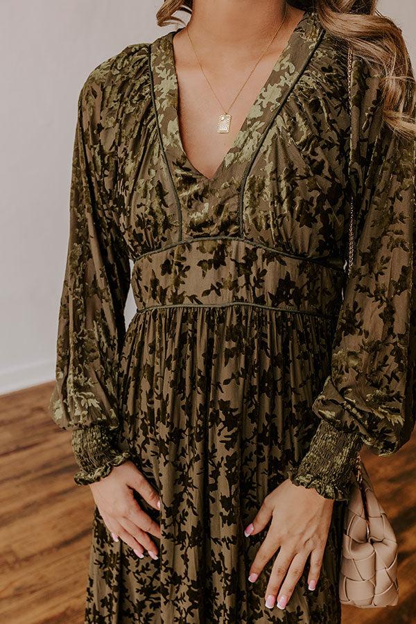 Everlasting Dreams Velvet Burnout Maxi Dress in Olive Product Image