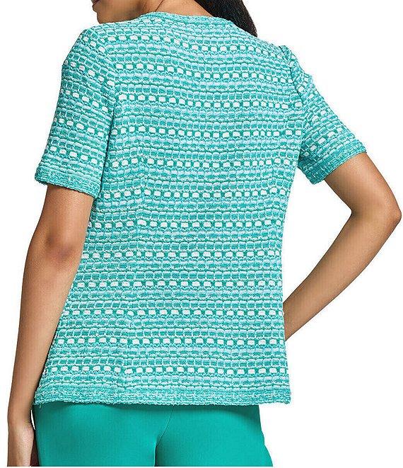 Ming Wang Multi-Stitch Knit Crew Neck Short Sleeve Tailored Jacket Product Image