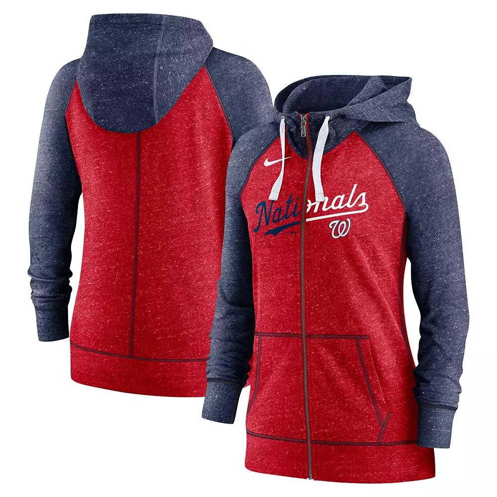 Women's Nike Red/Navy Washington Nationals Split Wordmark Gym Vintage Raglan Full-Zip Hoodie, Size: Small Product Image
