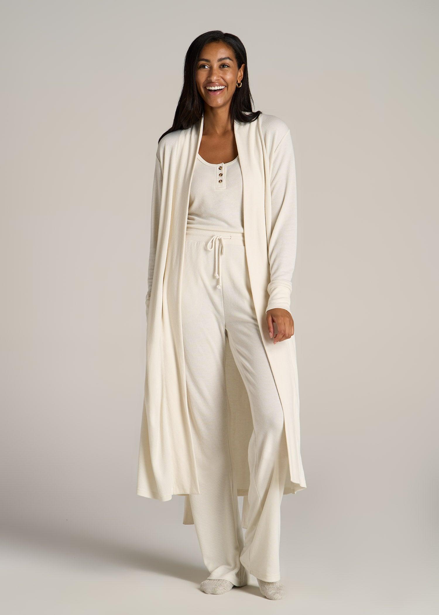Waffle Lounge Robe for Tall Women in White Alyssum Female Product Image