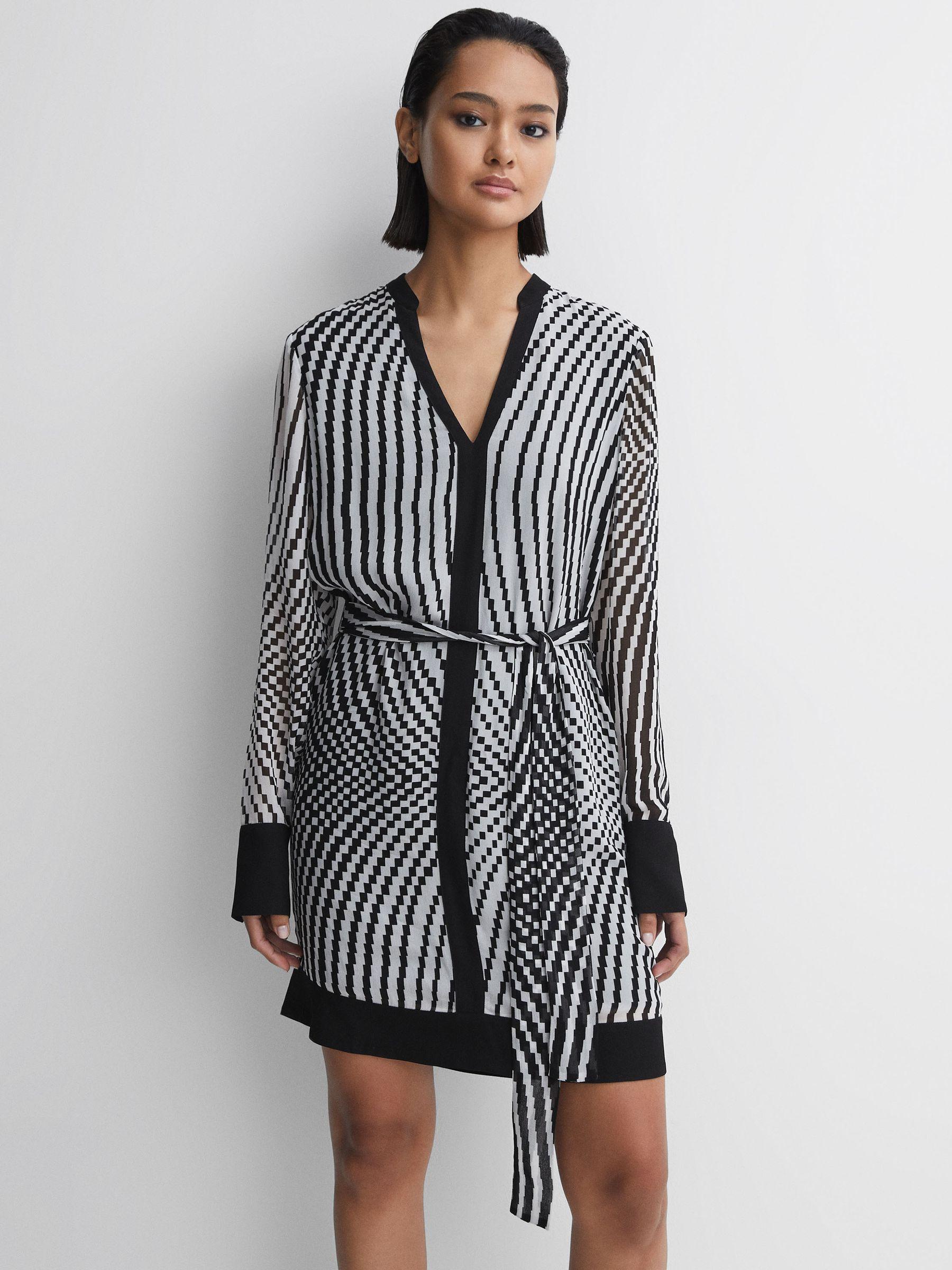 Check Belted Mini Dress in Black/White Product Image