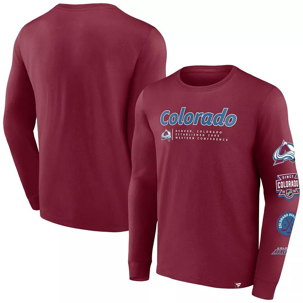 Men's Fanatics Branded Burgundy Colorado Avalanche Strike the Goal Long Sleeve T-Shirt, Size: Small, Med Re Product Image