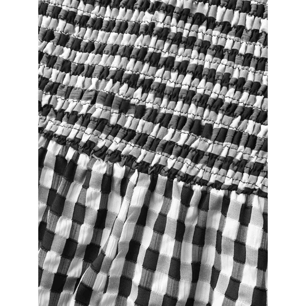 Plus Size Black Gingham Print Shirred Straight-Leg Jumpsuit Women Leisure Sleeveless U-neck Casual Loose Jumpsuits BloomChic 18-20/2X Product Image