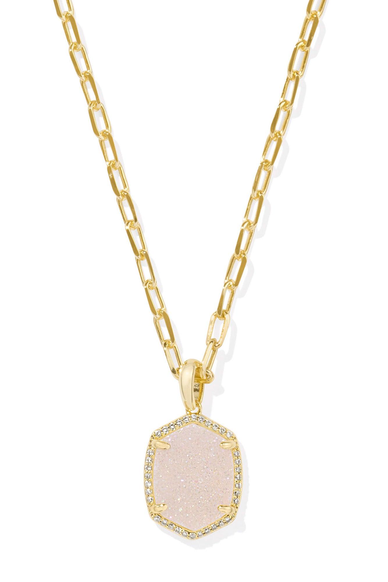 Daphne Gold Pave Frame Short Pendant Necklace Iridescent Drusy Product Image
