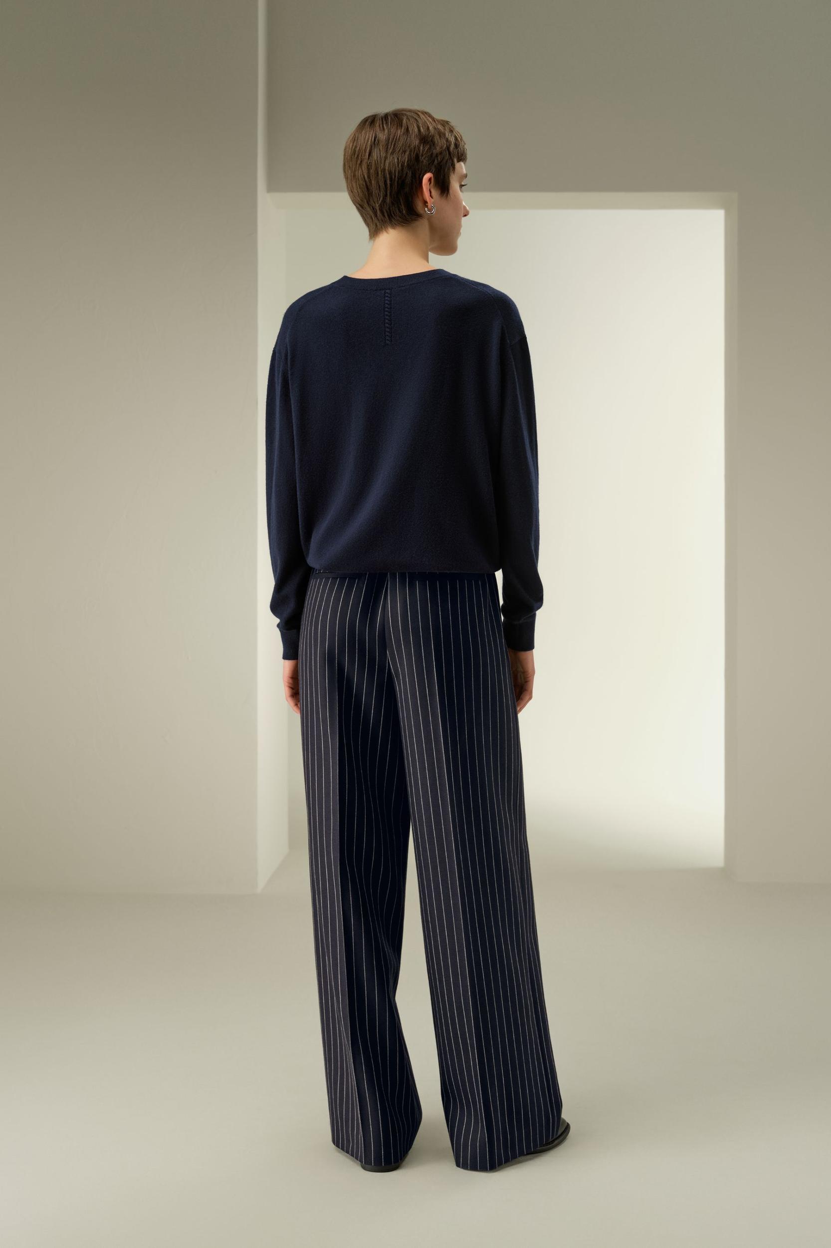 Wool-Blend Wide-Leg Stripe Pants Product Image