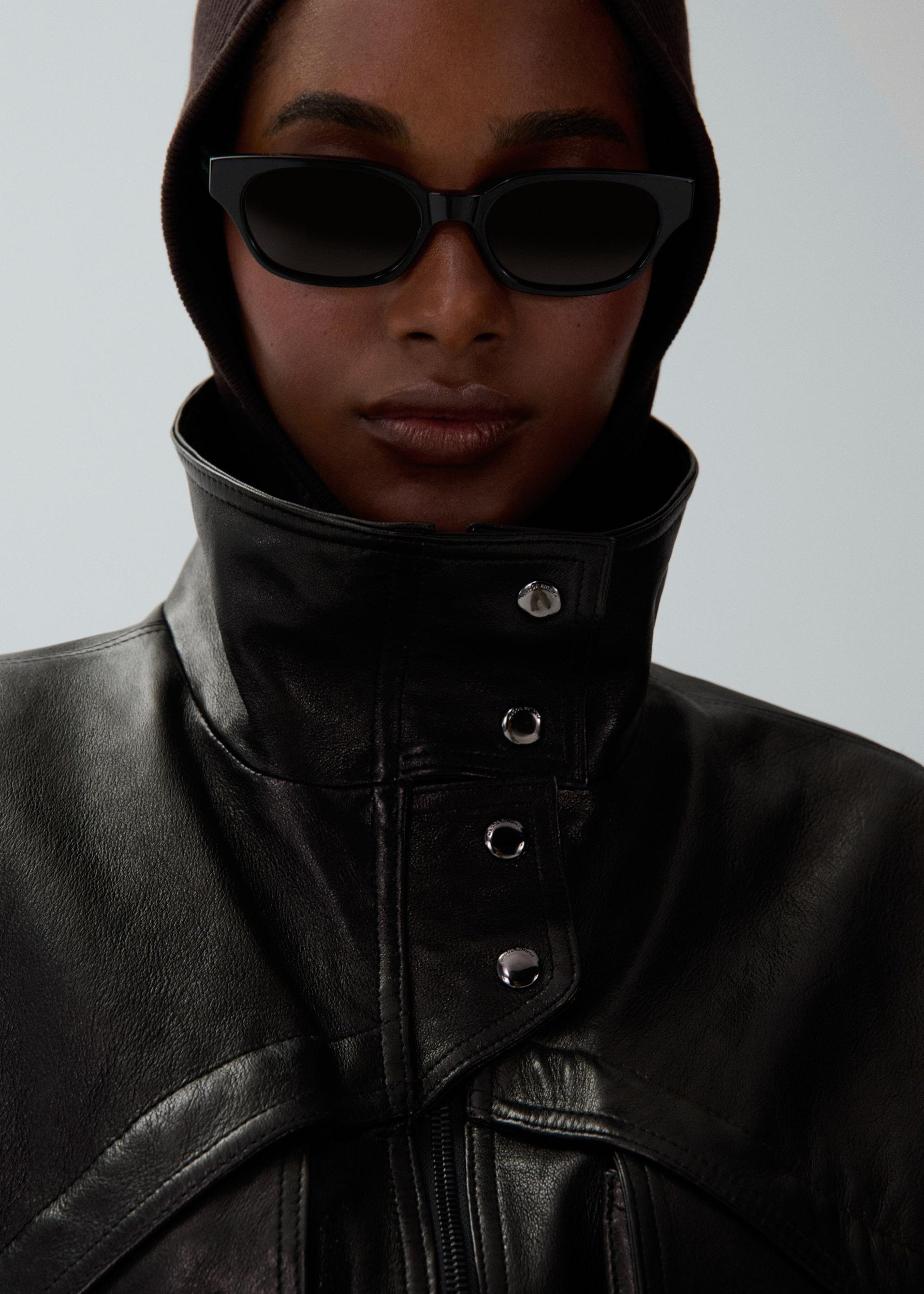 Vintage leather bomber jacket in black Product Image