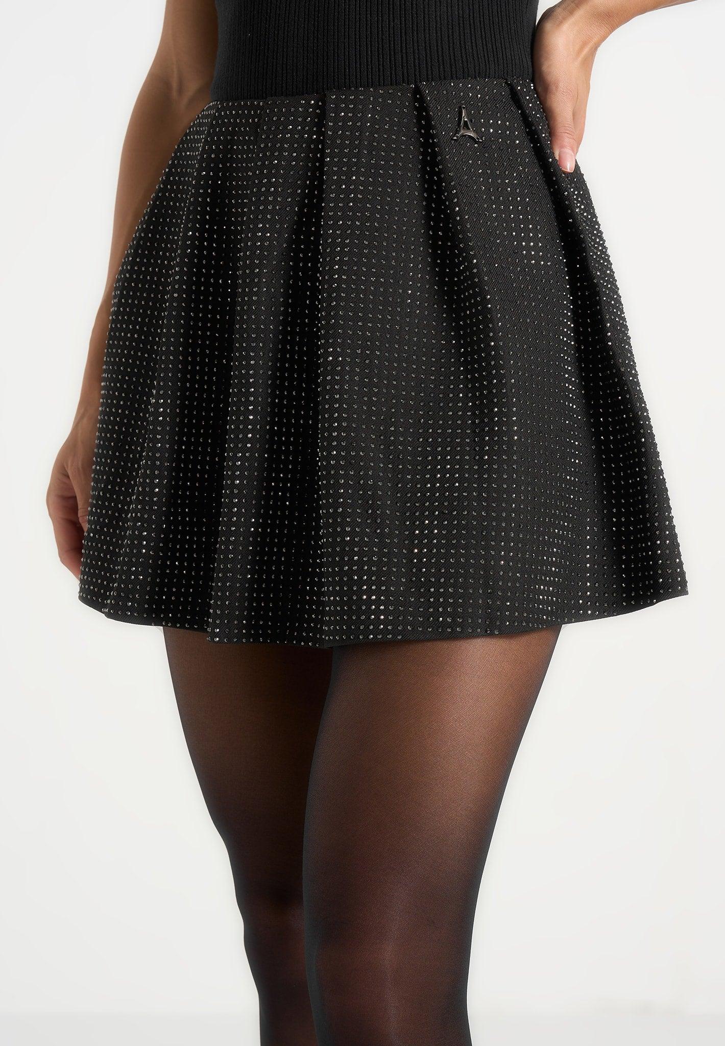 Rhinestone Pleated Mini Skort - Black Female Product Image