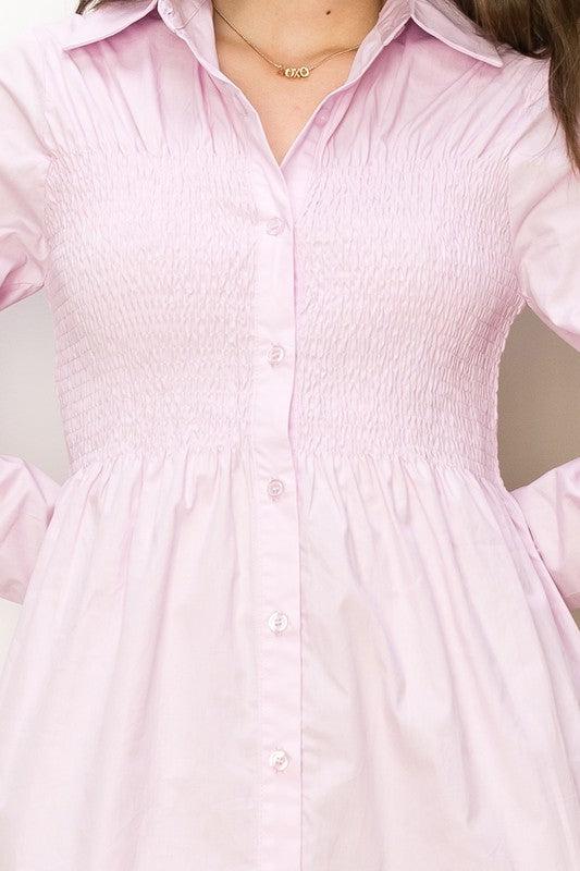 Lilac Smocked Button Up Mini Dress Product Image