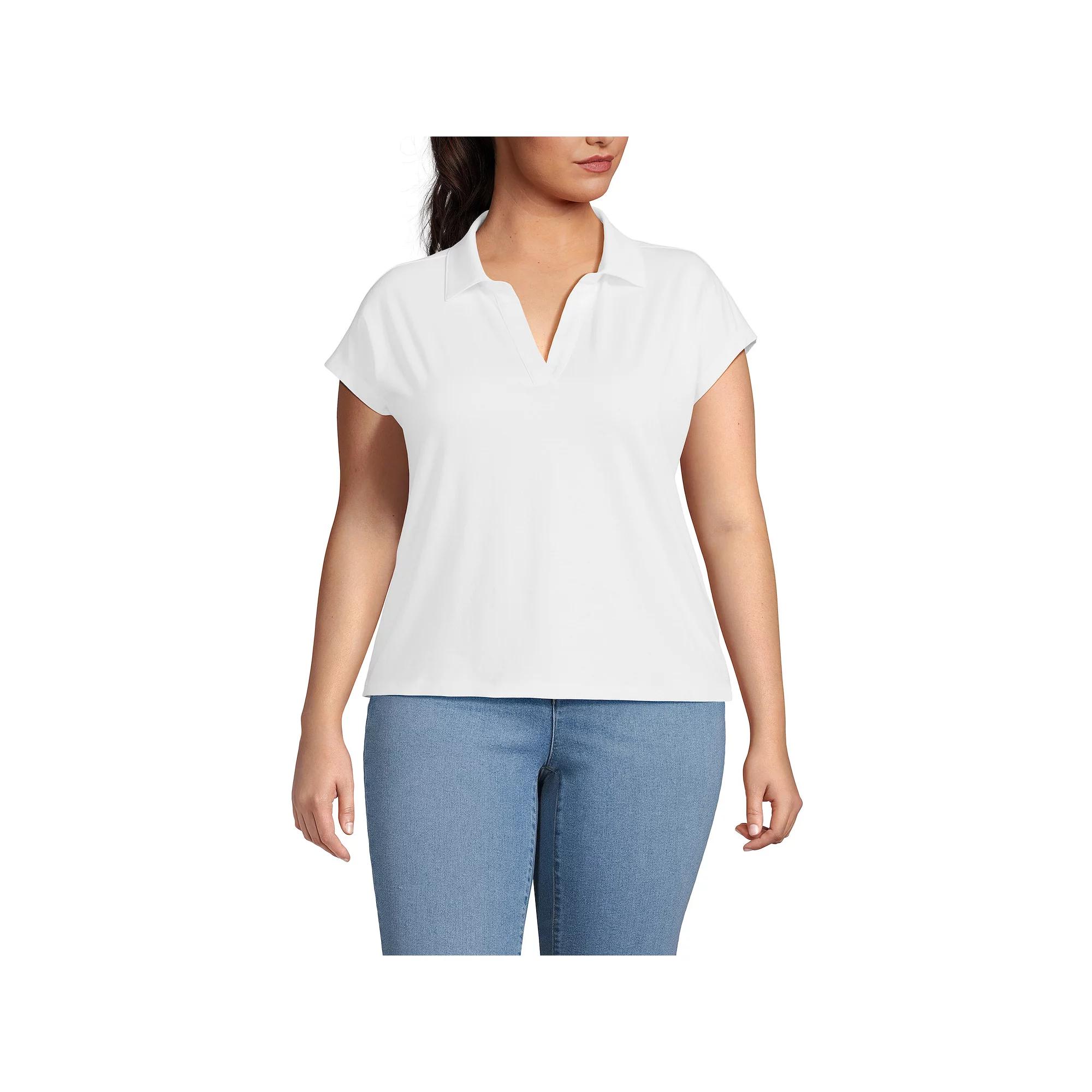 Plus Size Lands' End Supima Cotton Dolman Johnny Collar Polo Shirt, Women's, Size: 3XL, White Product Image
