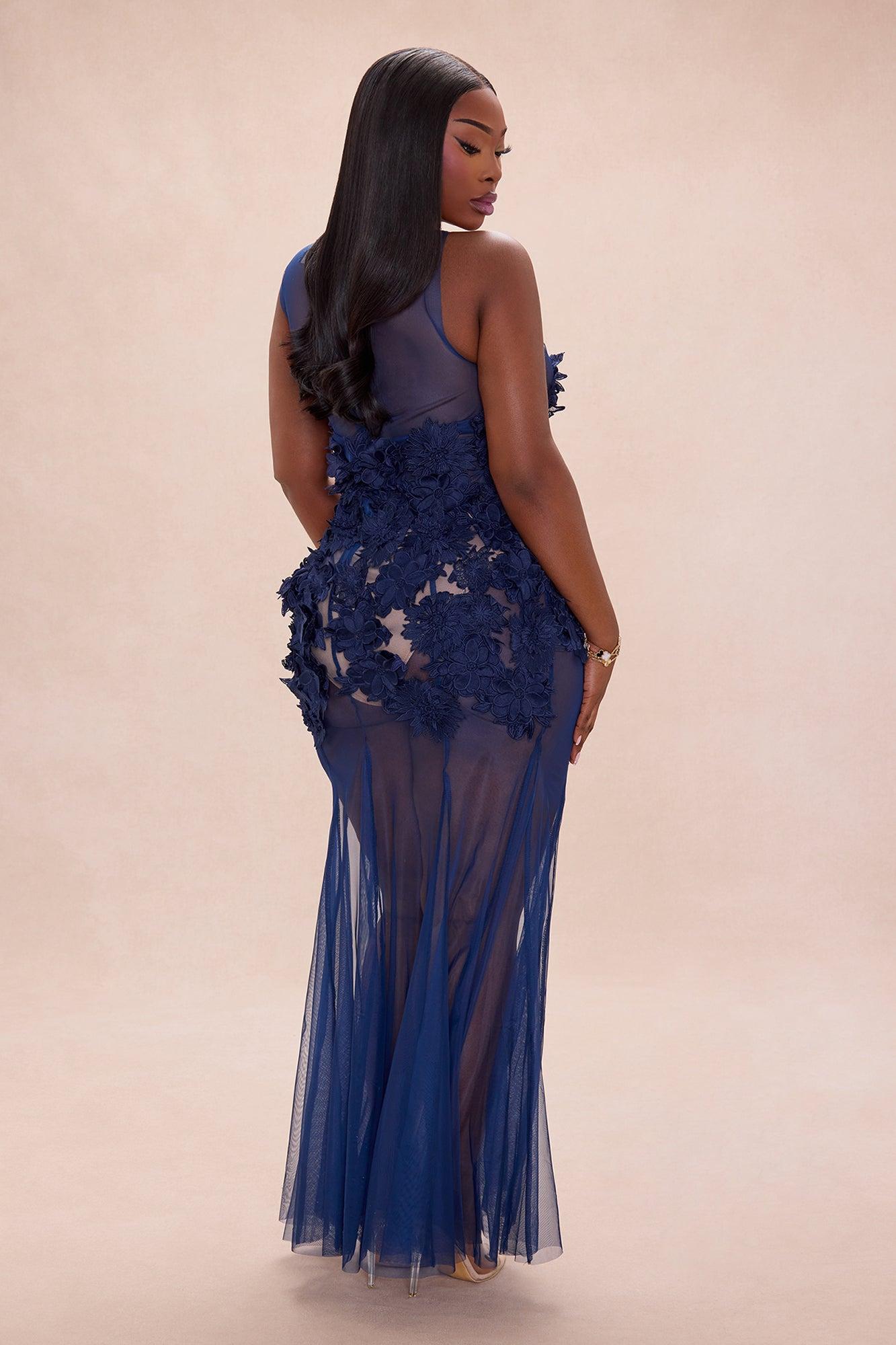 Willow Sheer Embroidered Maxi Dress - Navy Female Product Image