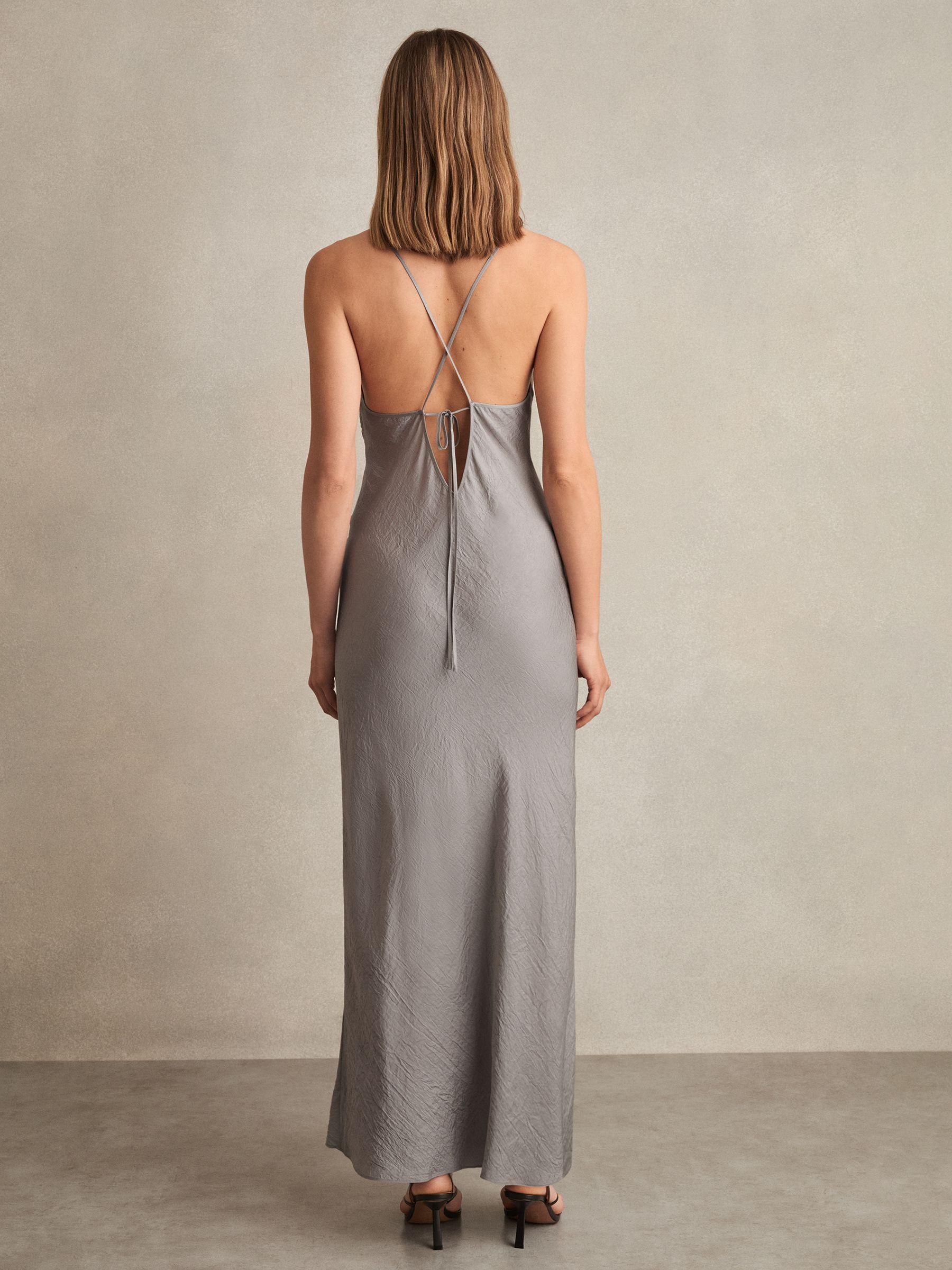 Crushed Satin Tie Back Slip Dress in Grey Product Image