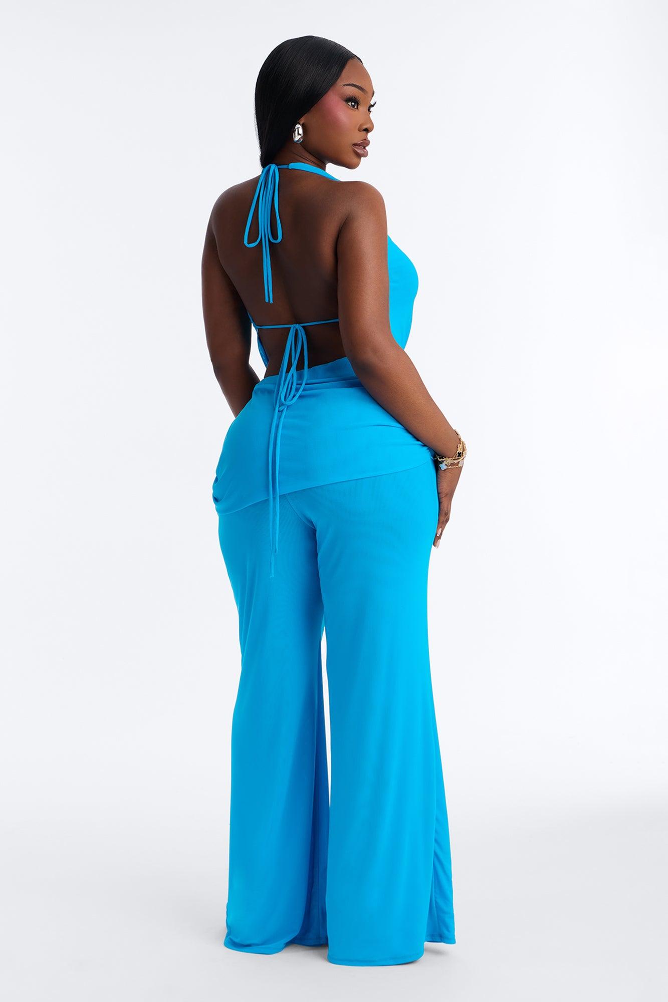 Rayna Halter Mesh Pant Set - Turquoise Female Product Image