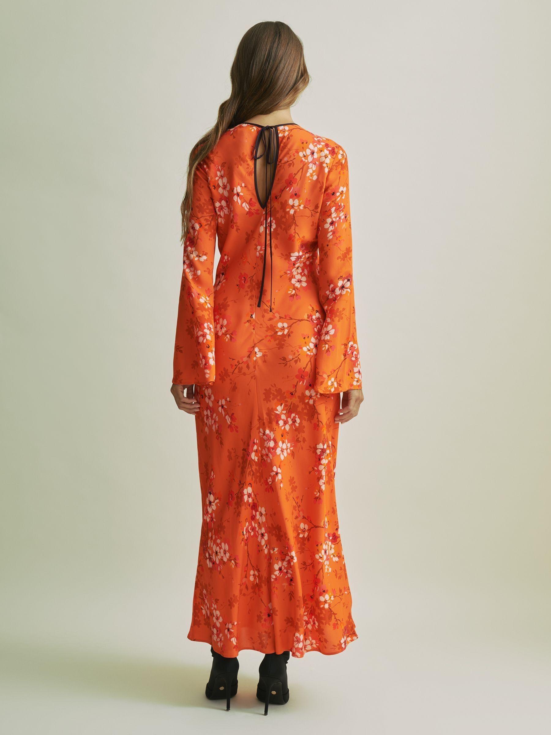 Florere Flute Sleeve Midi Dress in Orange Product Image