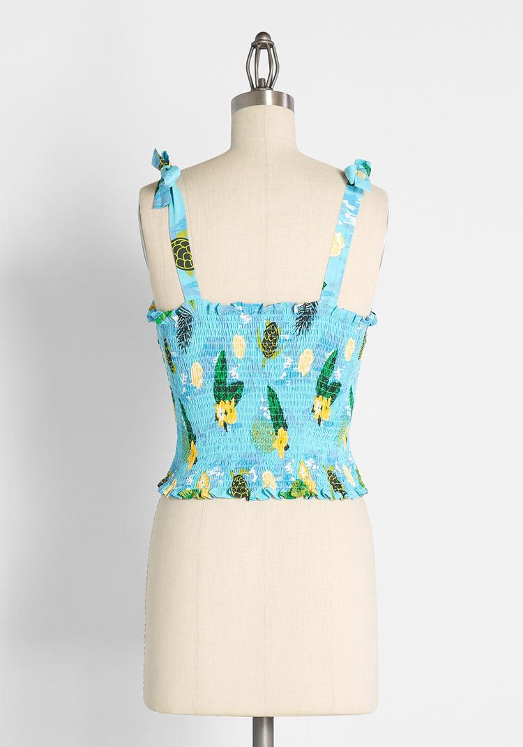ModCloth x Collectif Sea Turtle Soiree Smocked Tank Top Product Image
