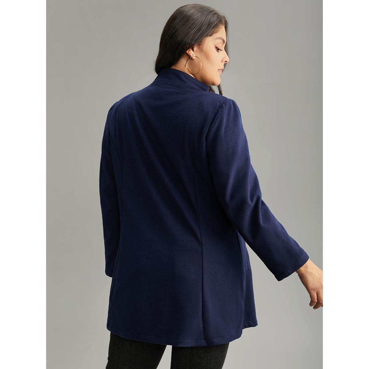 Plus Size Solid Metal Detail Lapel Collar Coat Women DarkBlue Casual Plain Ladies Dailywear Winter Coats BloomChic 18-20/2X Product Image