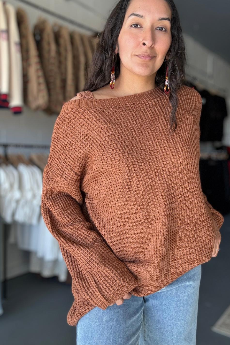 Women's Loose Fit Slant Neck Knit Top Product Image