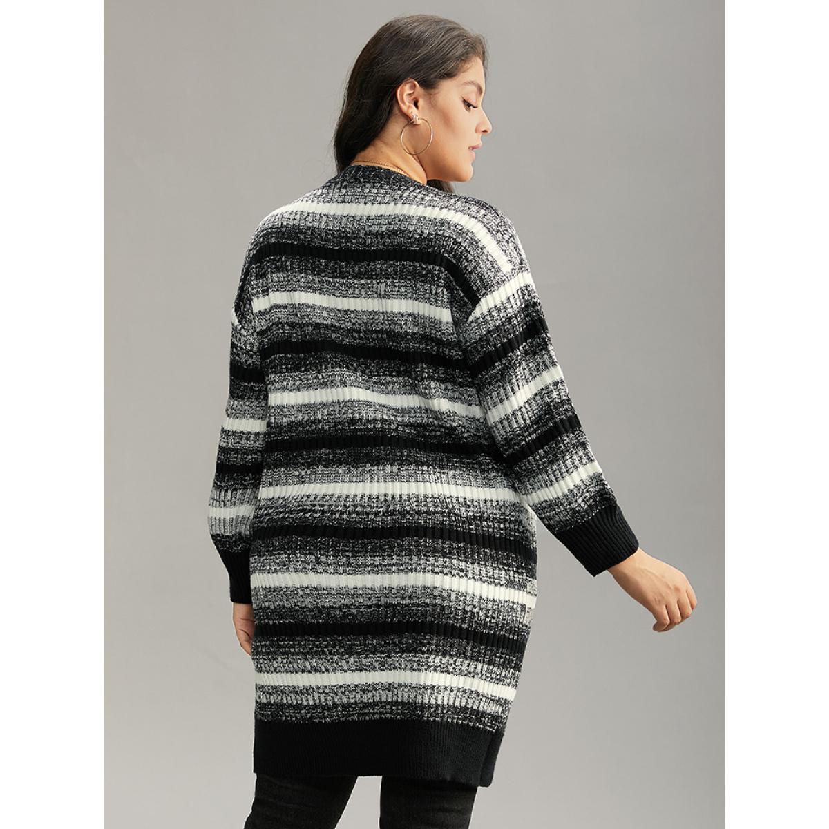 Plus Size Ombre Heather Patched Pocket Cardigan Black Women Casual Loose Long Sleeve Everyday Cardigans BloomChic 14-16/1X Product Image