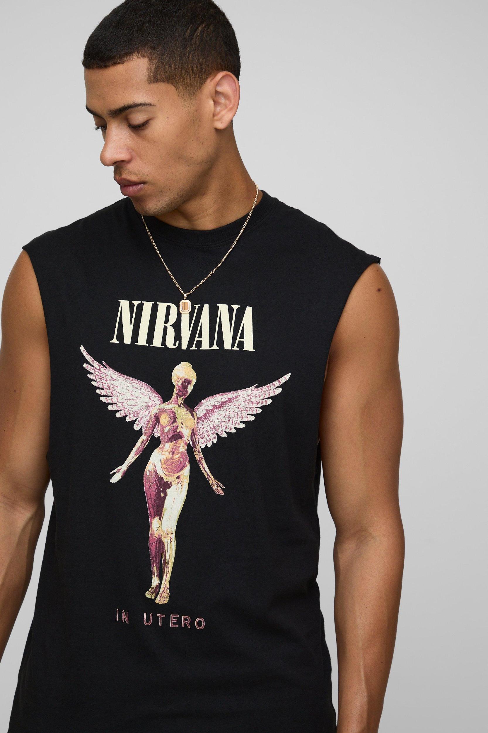Black Regular Fit Nirvana License Tank | boohooMAN USA Product Image