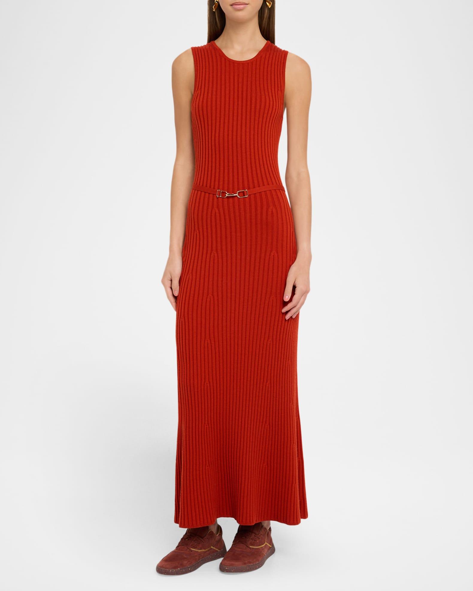 Meier Belted Cashmere Rib Midi Dress Product Image