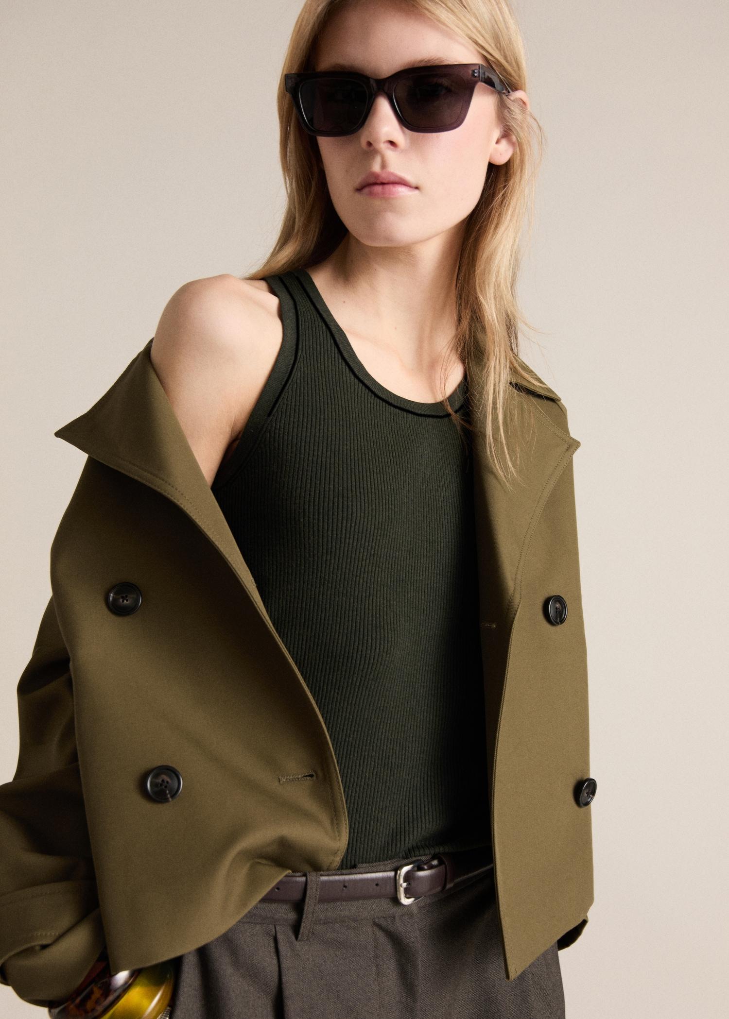 Ribbed top with contrasting trim - Women | MANGO USA Product Image