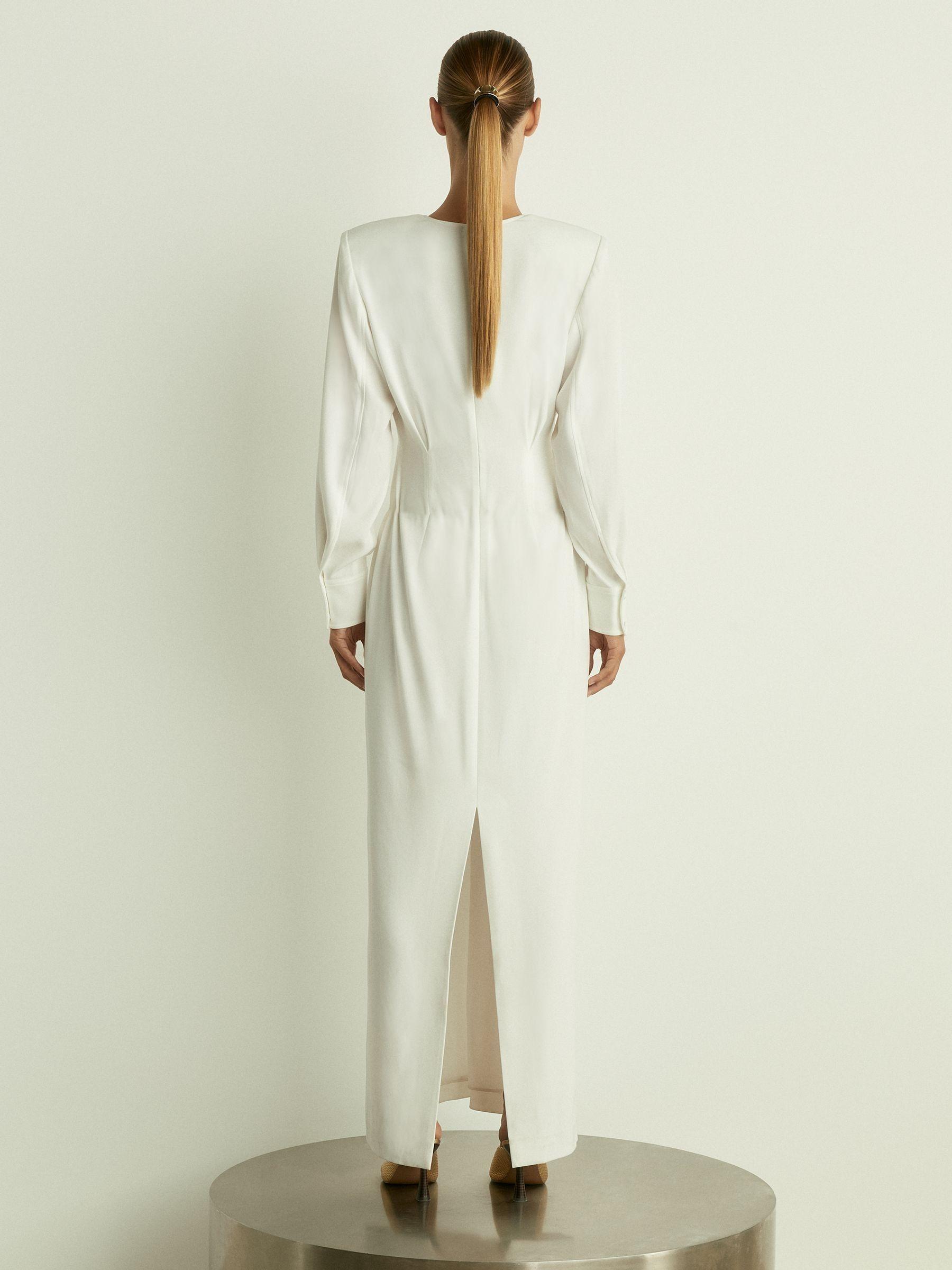 Plunge-Neck Crepe Maxi Dress in White Product Image