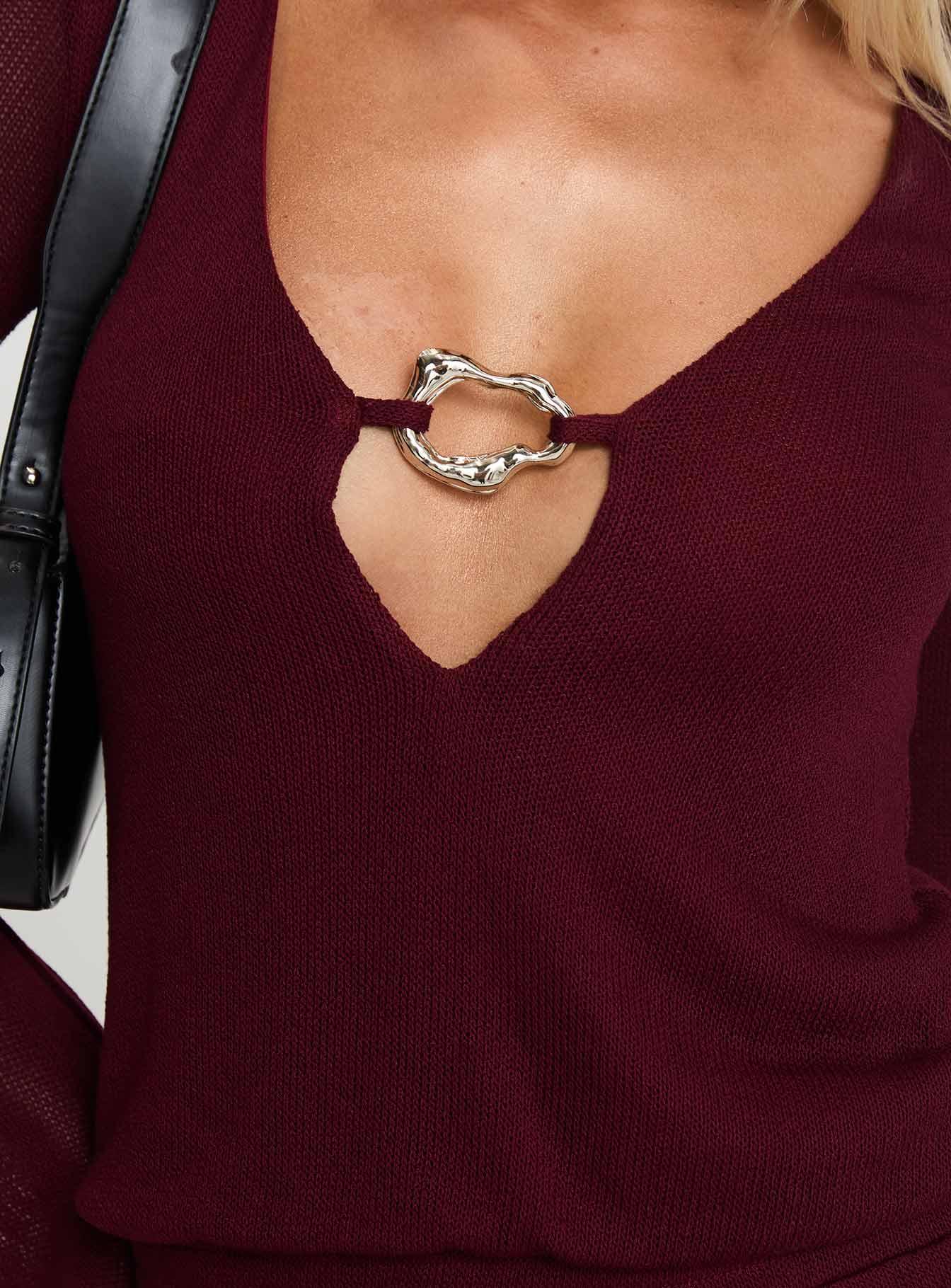 Charming Long Sleeve Mini Dress Maroon Product Image