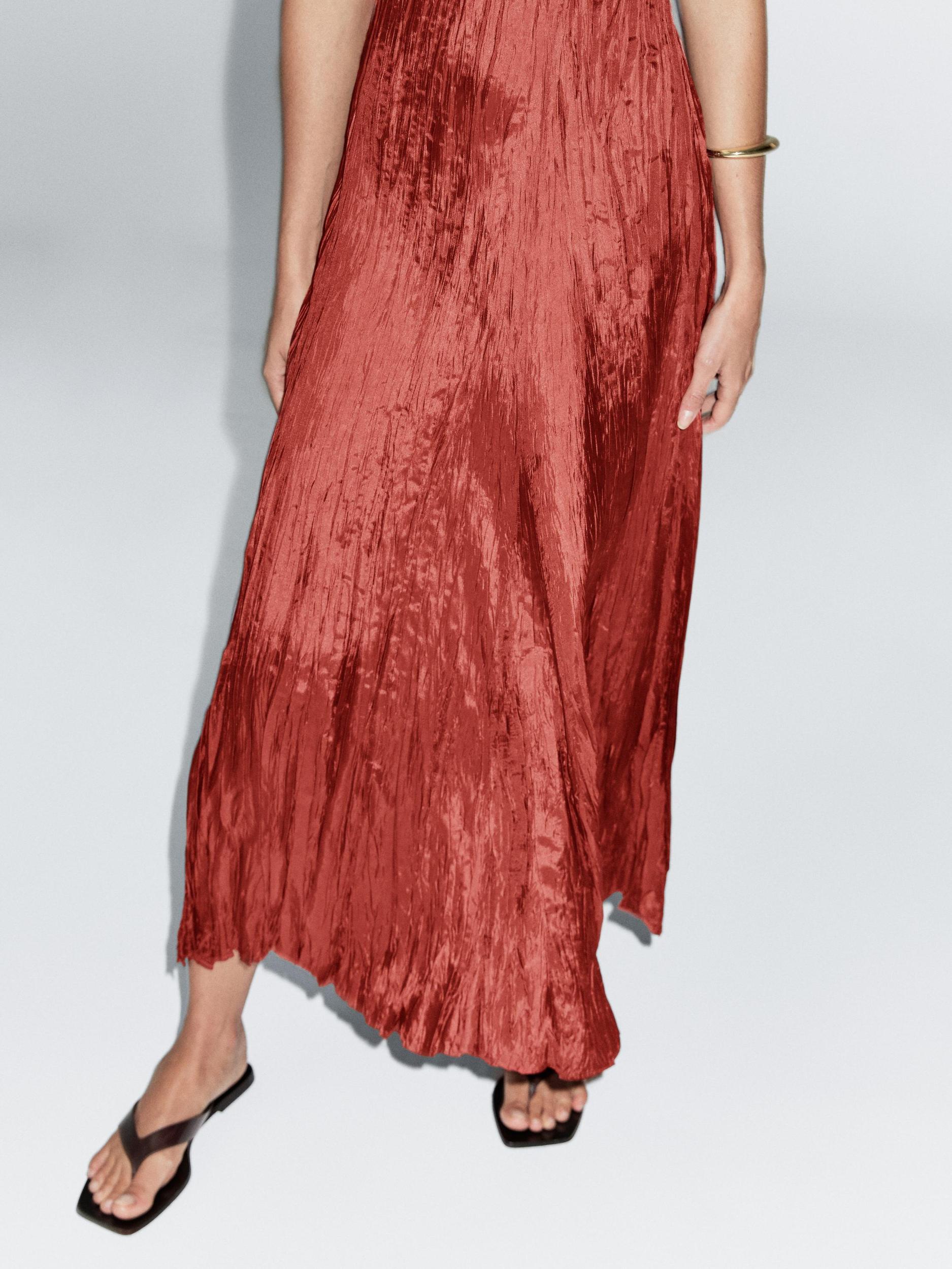 Long pleated satin dress Product Image