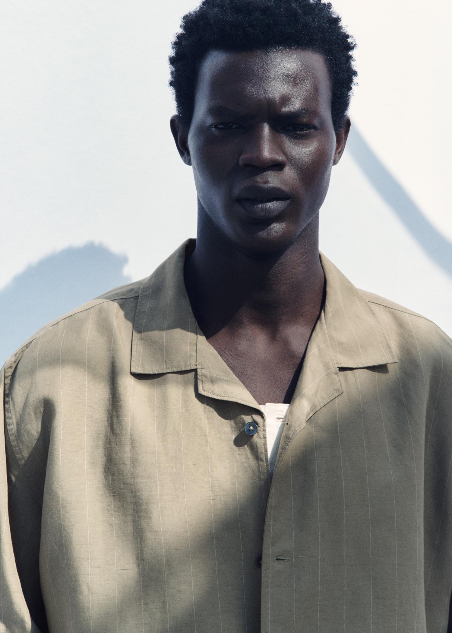 Linen-blend pinstripe overshirt - Men | MANGO USA Product Image