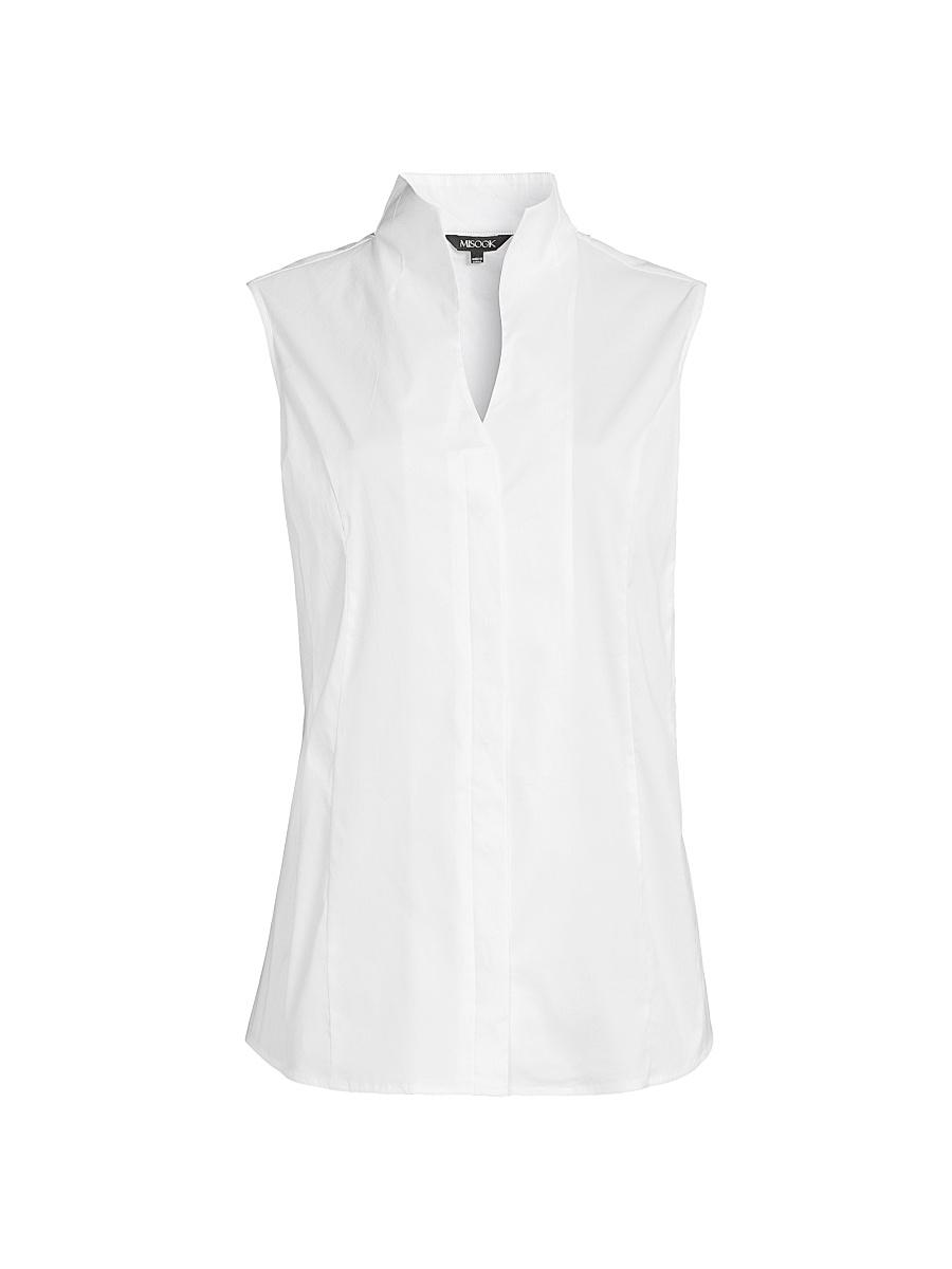 Womens Split Neck Cotton-Blend Sleeveless Blouse Product Image