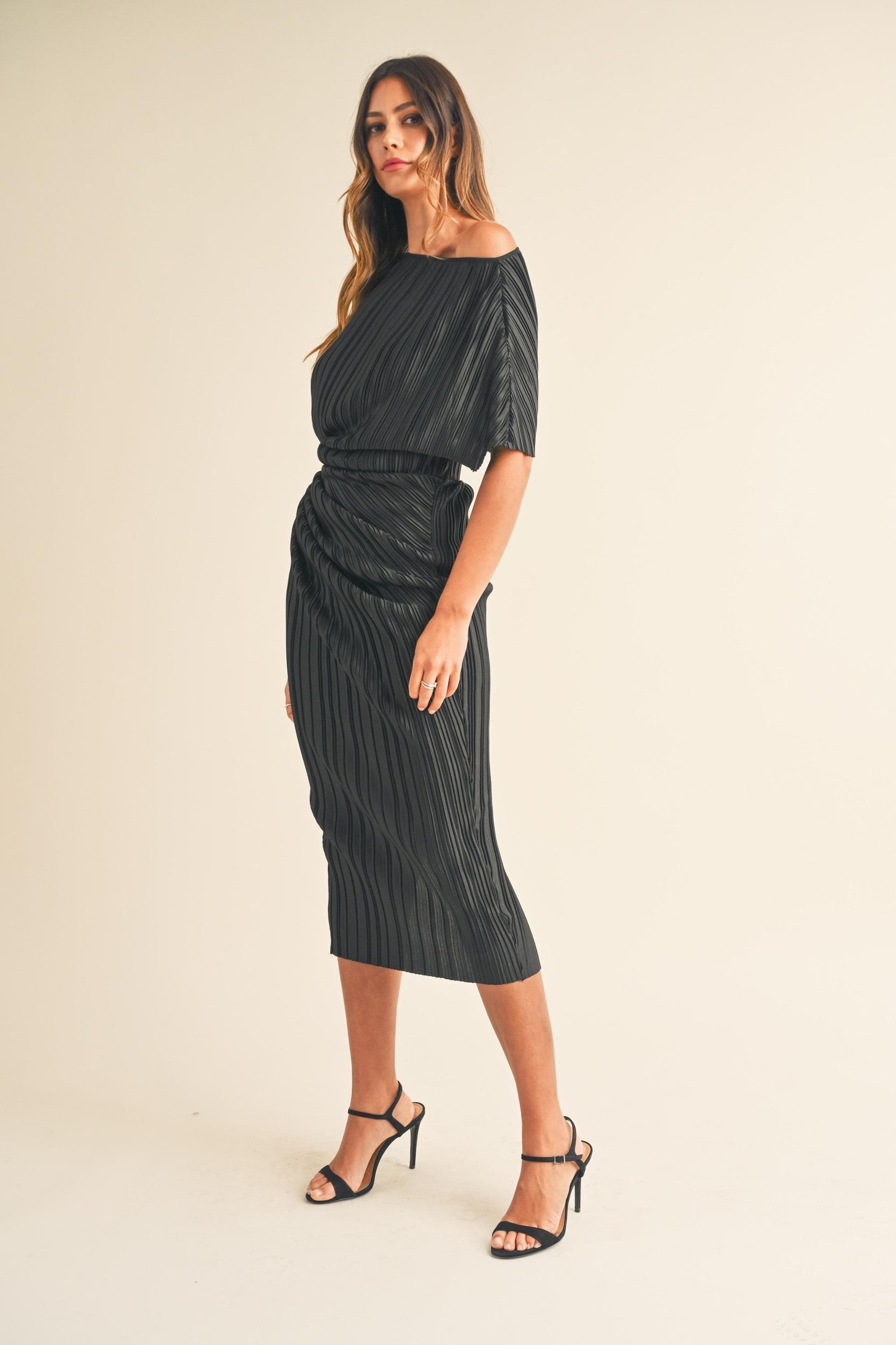 One Shoulder Pleated Midi Dress Product Image