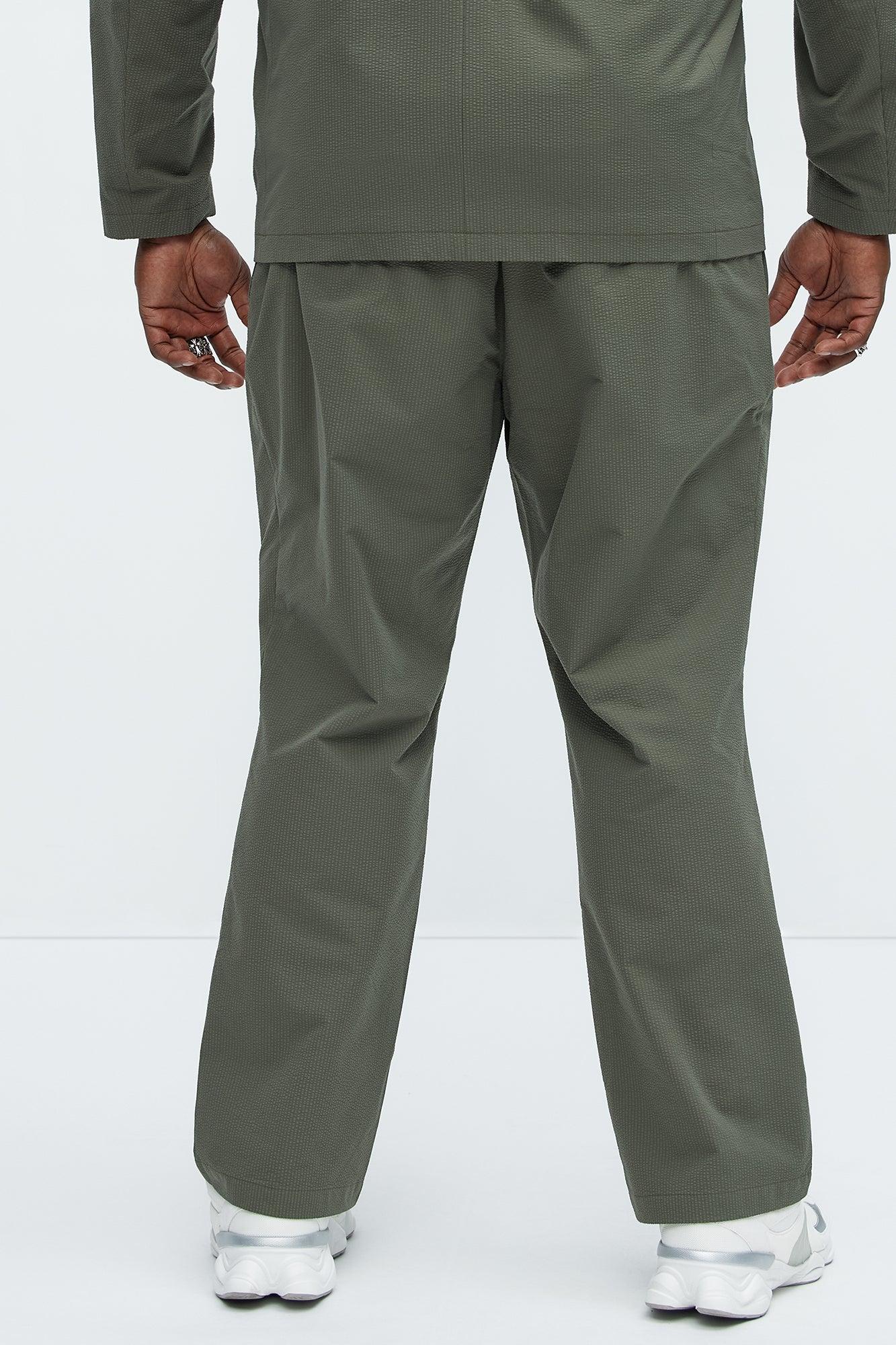 Seersucker Pleated Pants - Olive Product Image