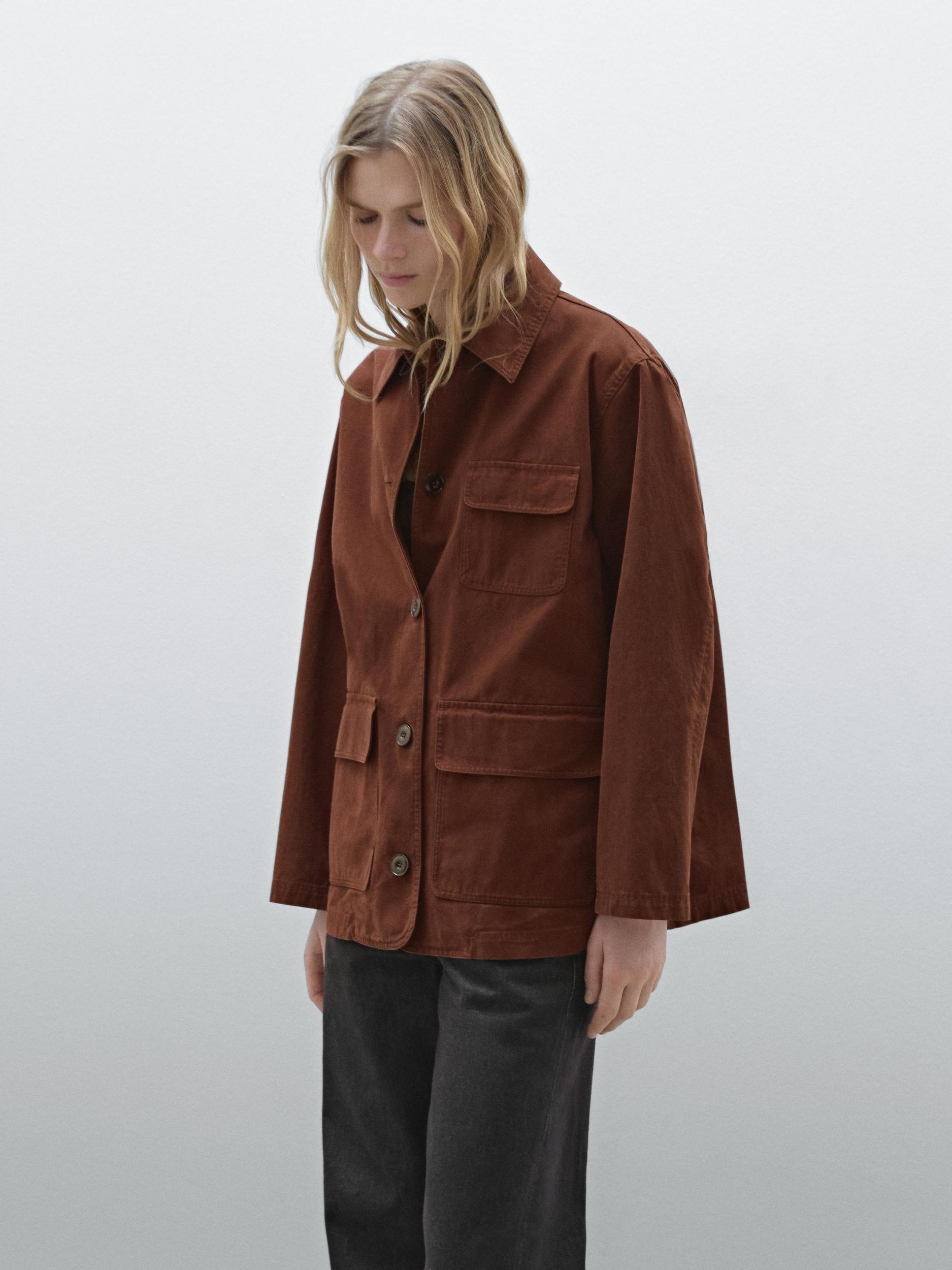 Russet cotton jacket with pocket details Product Image