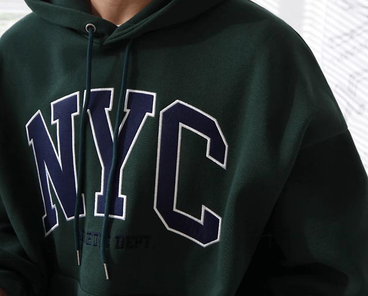 RT No. 11065 NYC EMBROIDERED LETTERED PULLOVER HOODIE Product Image