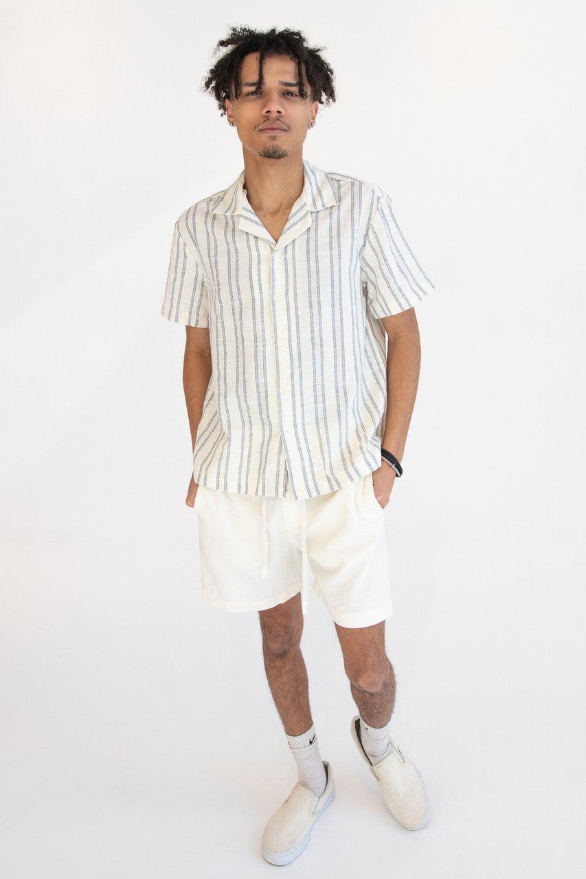 Navy Striped Textured Button Up Shirt Product Image