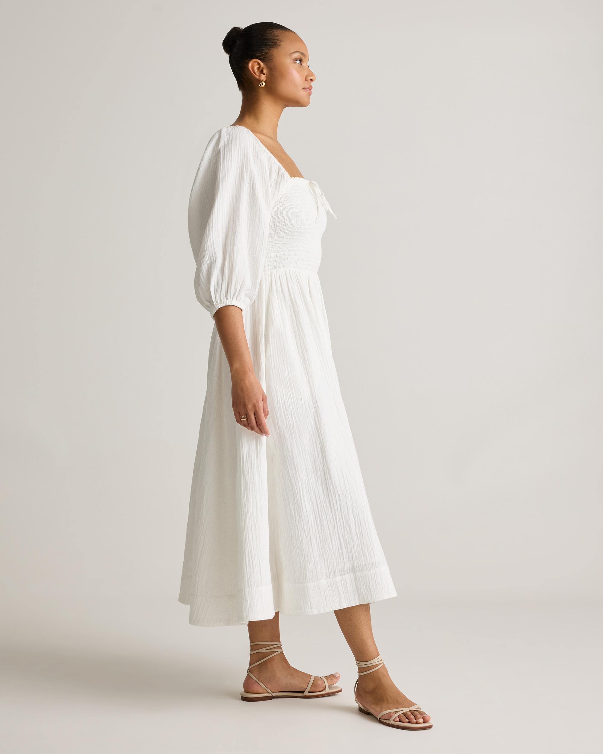 Quince | Women's Gauze Smocked Square Neck Midi Dress Organic Cotton Product Image