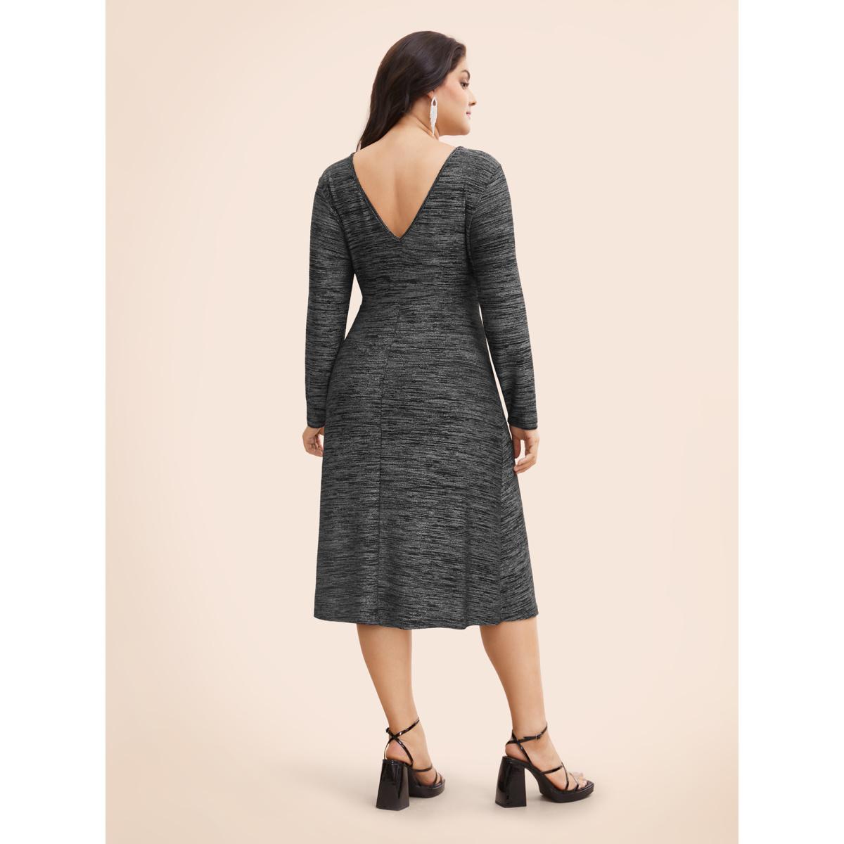 Plus Size Glitter Round Neck Backless Dress Black Women Cocktail Texture Party Curvy Bloomchic 26/4X Product Image