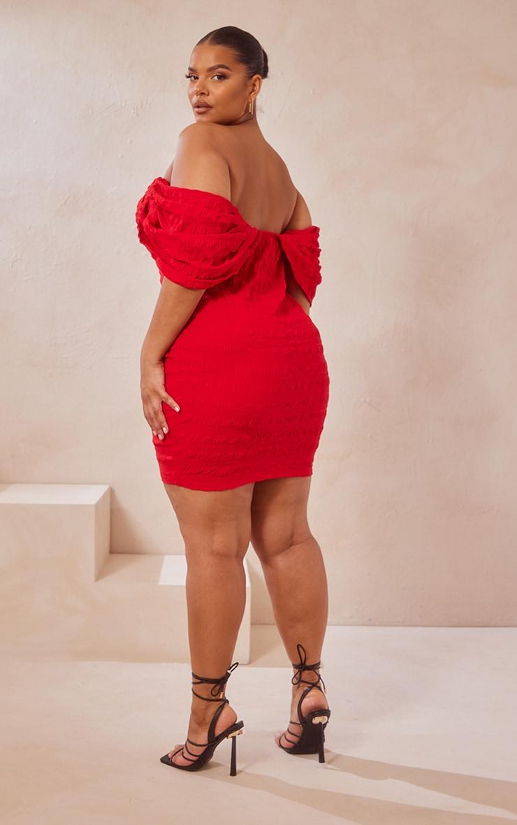 Plus Red Textured V Bar Bodycon Dress Product Image