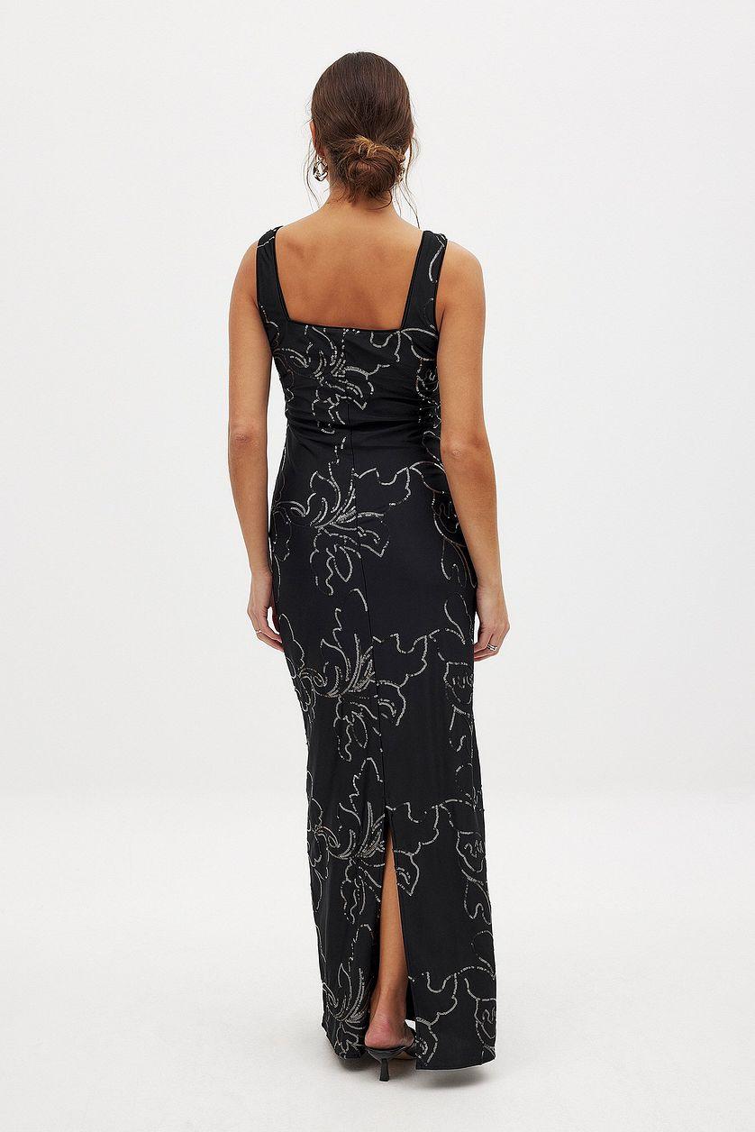 Pattern Sequin Maxi Dress Black Product Image
