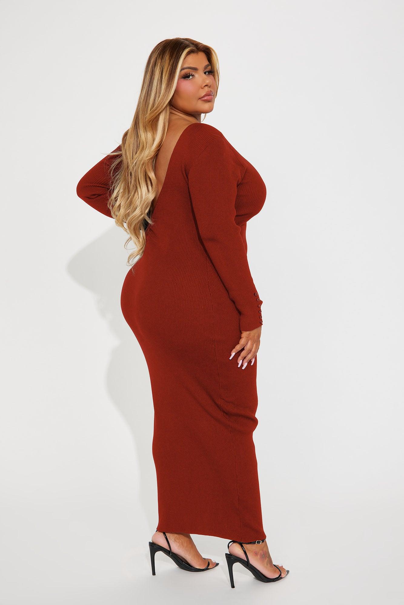 Cierra Backless Sweater Maxi Dress - Cognac Product Image