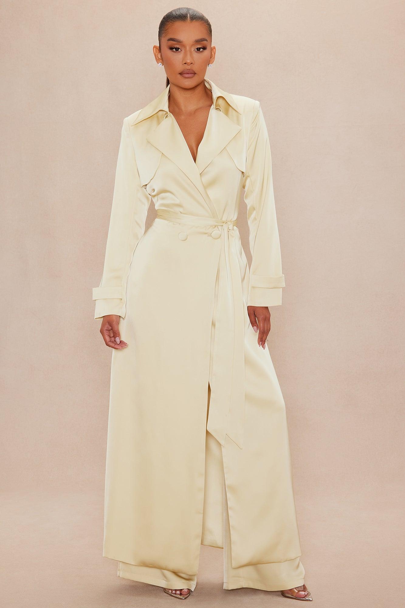 Gabriella Satin Trench Coat And Pant Set - Butter Yellow Female Product Image