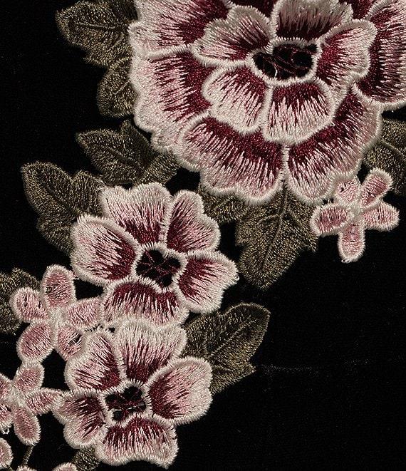 Pear Culture Spaghetti Strap Embellished Side Slit Velvet Long Dress Product Image